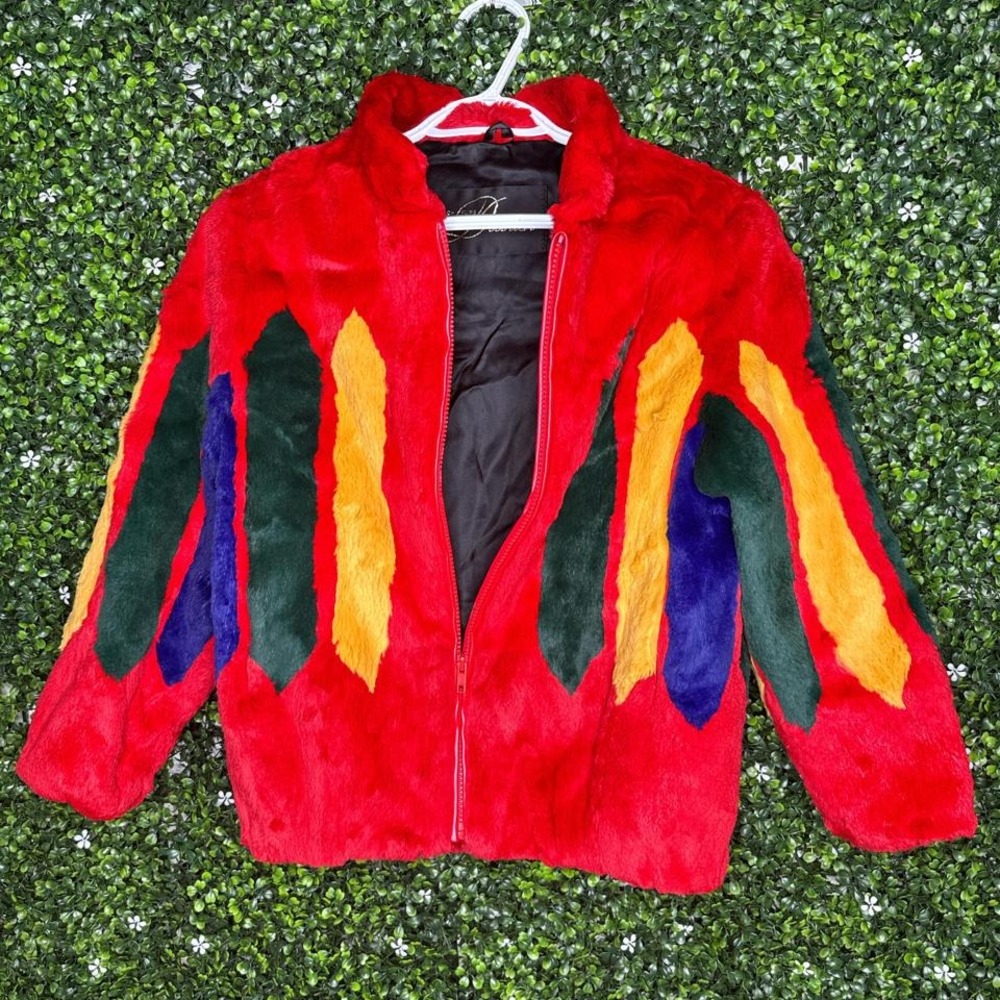 Rich Furs Dittrich Funky 80s red shredded beaver fur zip up jacket